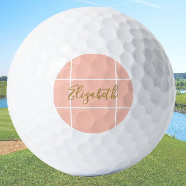 Simple peach minimalist custom name ladies  golf balls (Creator Uploaded)