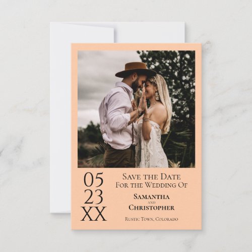 Simple Peach Modern Minimal Photo Wedding Save The Date