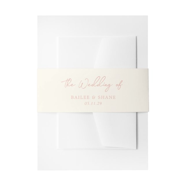 Simple Peach Modern Wedding Invitation Belly Band (Front Example)
