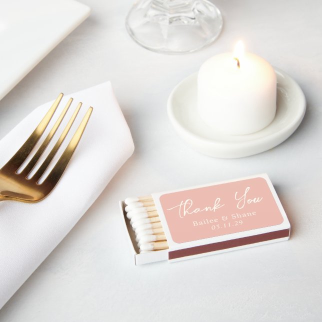 Simple Peach Modern Wedding Matchboxes (Insitu)