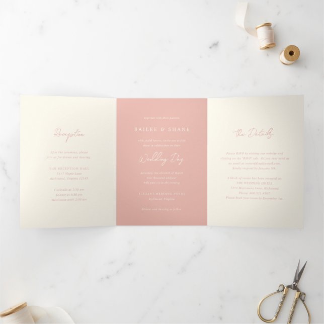 Simple Peach Modern Wedding Tri-Fold Invitation (Inside)