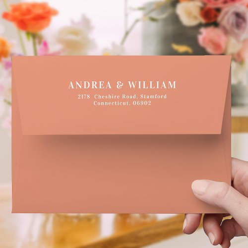 Simple Peach Orange Wedding Envelope