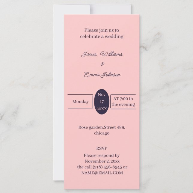 Simple Peach Personalised Wedding invitation (Front)