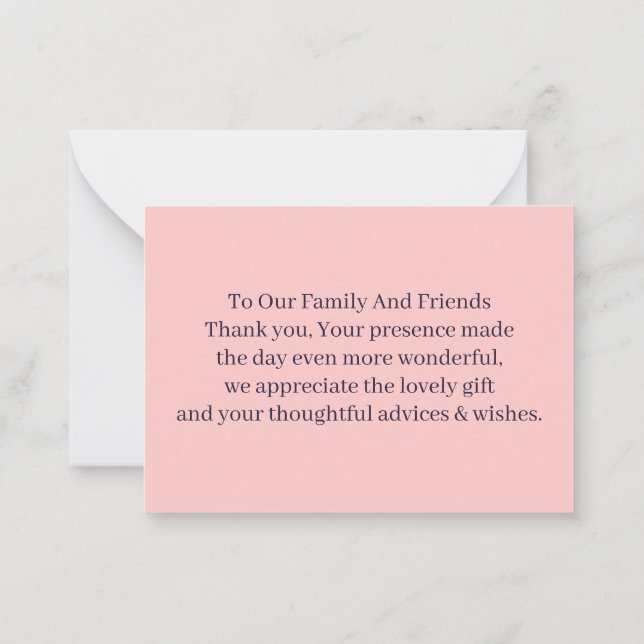 Simple Peach Personalised Wedding Thank You Note Card (Back)