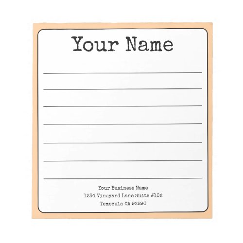 Simple Peach Retro Add Your Name Lined  Notepad