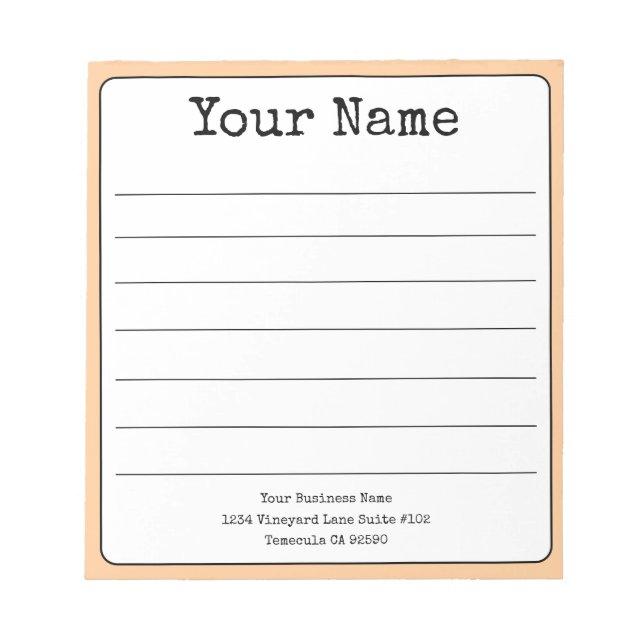 Simple Peach Retro Add Your Name Lined  Notepad (Front)