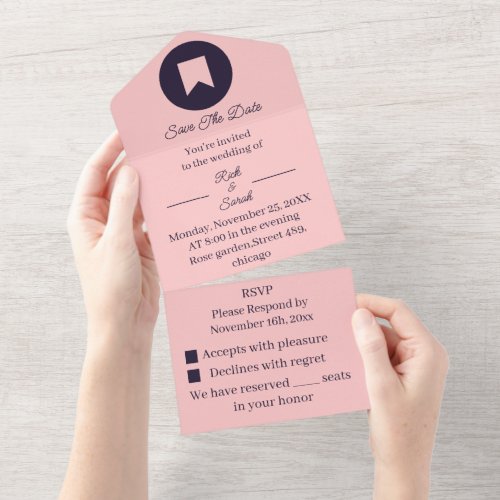 Simple Peach Save The Date  All In One Invitation