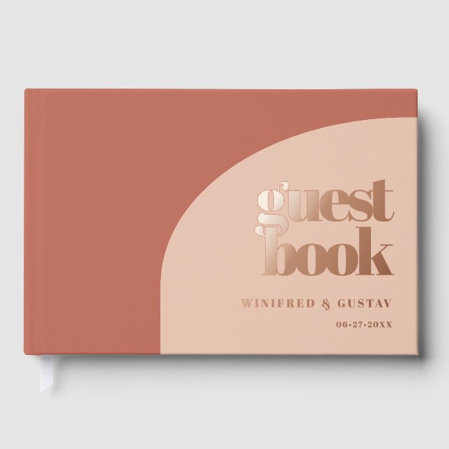Simple Peach Terracotta Rose gold foil wedding Guest Book (Front)
