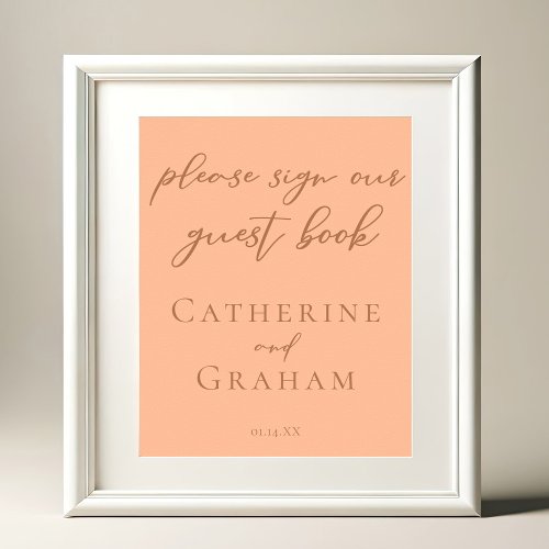Simple Peach Typography Wedding Guest Book Poster