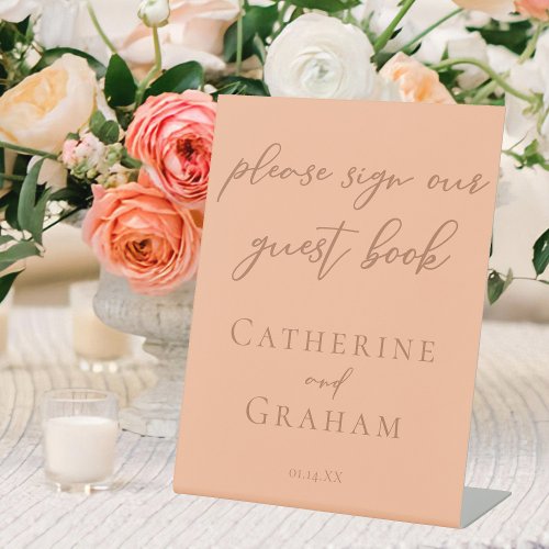 Simple Peach Typography Wedding Our Guest Book Pedestal Sign