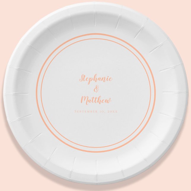 Simple Peach White Modern Bride & Groom Wedding Paper Plates (Simple Peach White Modern Bride & Groom Wedding Paper Plates)