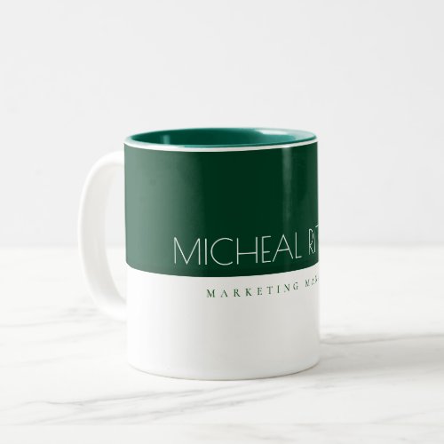 Simple Pear Green Custom monogram Name and Job Two_Tone Coffee Mug