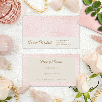 Simple Pearl Pink Satin With Elegant Gold Script Business Card by GirlyBusinessCards at Zazzle