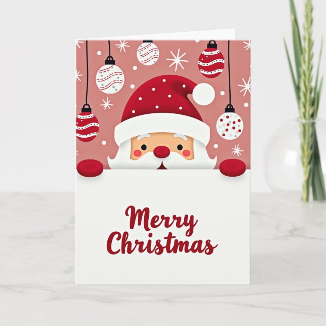 Simple Peeking Santa Merry Christmas Card (Front)