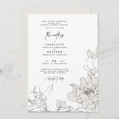 Simple Pencil_Drawn Floral Wedding Invitation