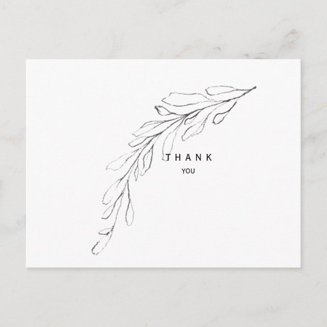 Simple Pencil Drawn Foliage Stem Funeral Thank You Postcard (Front)