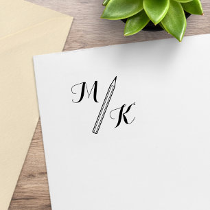 Simple Pencil Monogram Initials 1x1 Rubber Stamp