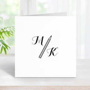 Simple Pencil Monogram Initials 1x1 Rubber Stamp