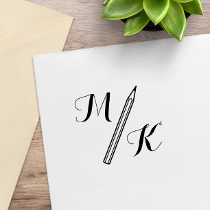 Simple Pencil Monogram Initials Rubber Stamp