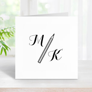 Simple Pencil Monogram Initials Rubber Stamp