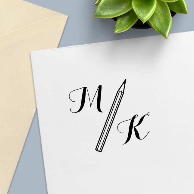 Simple Pencil Monogram Initials Self-inking Stamp (Creator Uploaded)