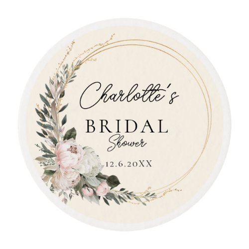 Simple peony eucalyptus Bridal Shower     Edible Frosting Rounds