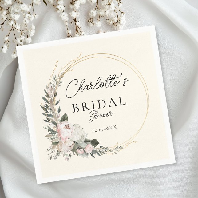 Simple, peony, eucalyptus, Bridal Shower     Napkins (Personalized, Simple, peony, eucalyptus, Bridal Shower Napkins)