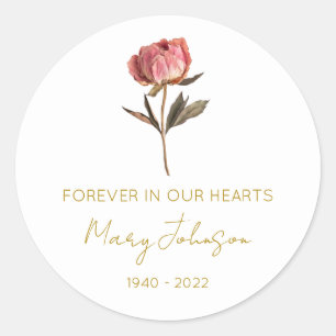 Simple Peony Memorial Classic Round Sticker