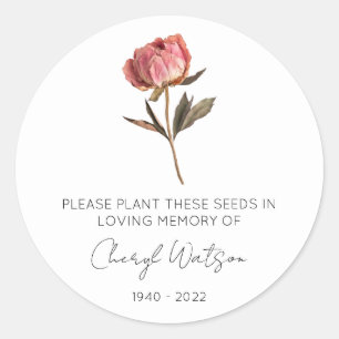 Simple Peony Memorial Seed Packet Classic Round Sticker