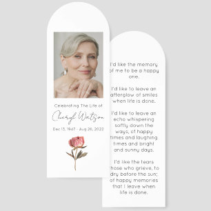 Simple Peony Photo Funeral Bookmark