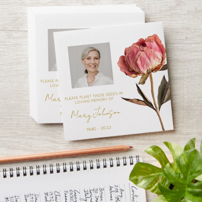 Simple Peony Photo Funeral Seed Envelope (Stacked)