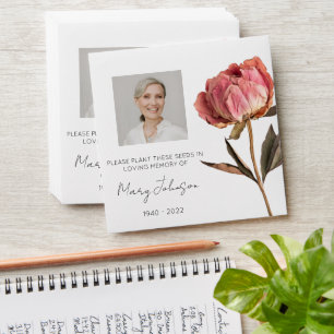 Simple Peony Photo Funeral Seed Envelope