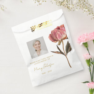 Simple Peony Photo Funeral Seed Favor Bag