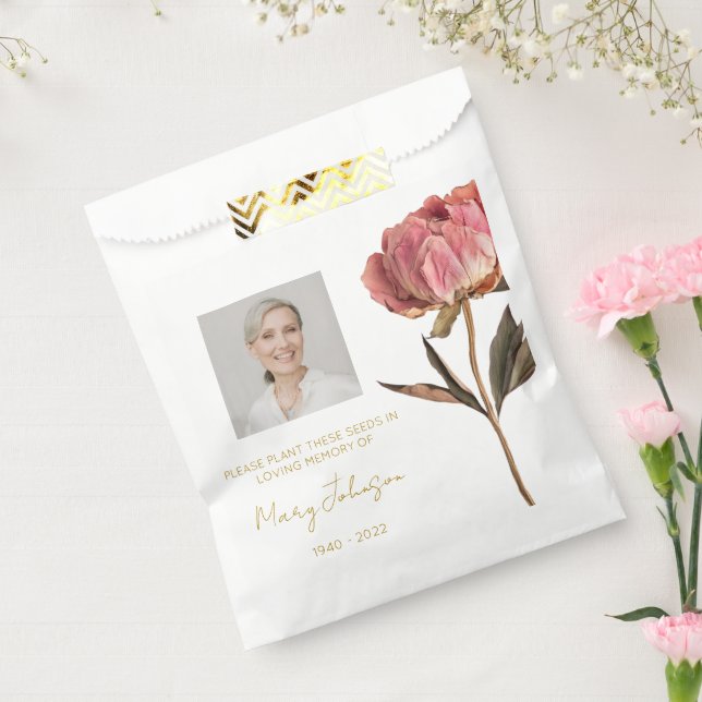 Simple Peony Photo Funeral Seed Favor Bag (Sealed)