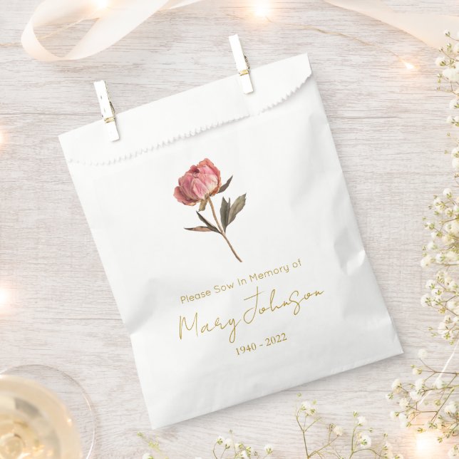 Simple Peony Seed packet Funeral  Favor Bag (Clipped)