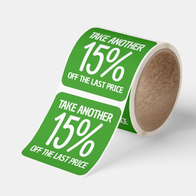 Simple Percentage Discount White on Green Square Sticker (Roll)