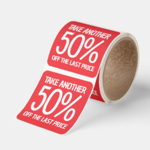 Simple Percentage Discount White on Red Square Sticker