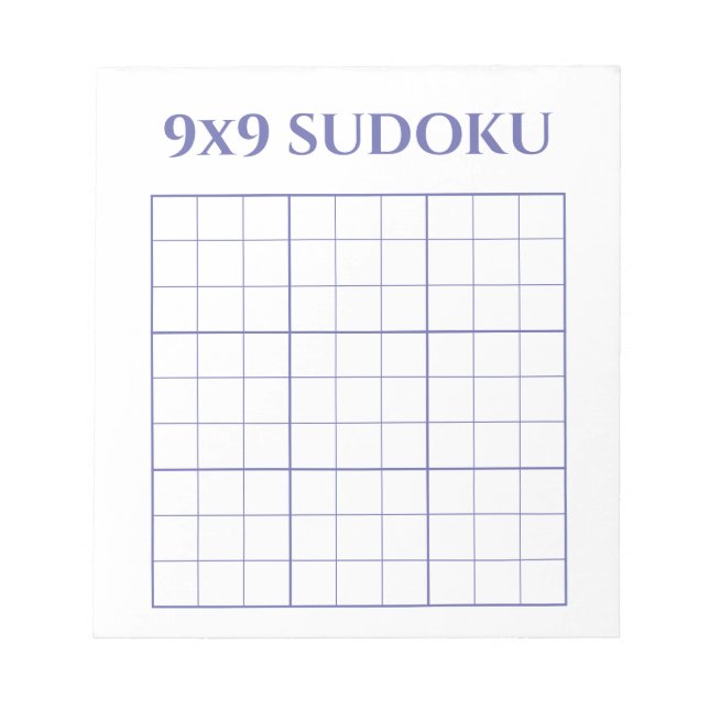 Simple Periwinkle and White 9x9 Sudoku Template Notepad (Front)