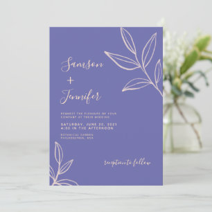 Simple Periwinkle Blue Calligraphy Photo Wedding Invitation