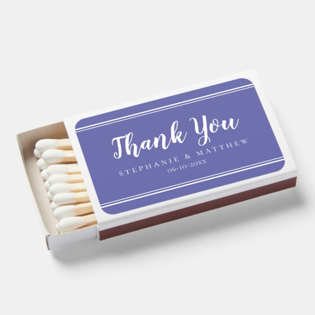 Simple Periwinkle Blue Thank You Wedding Favor Matchboxes (Front Open)