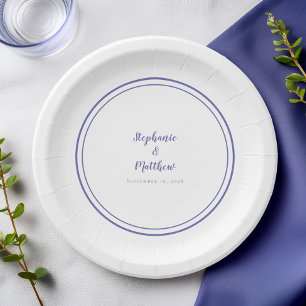Simple Periwinkle White Modern Bride Groom Wedding Paper Plates