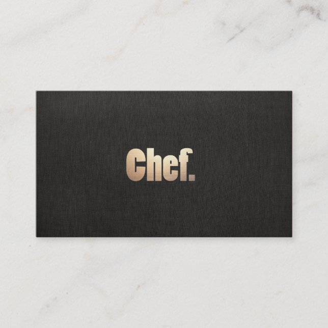 Simple Personal Chef  Faux Black Linen and Gold Business Card (Front)