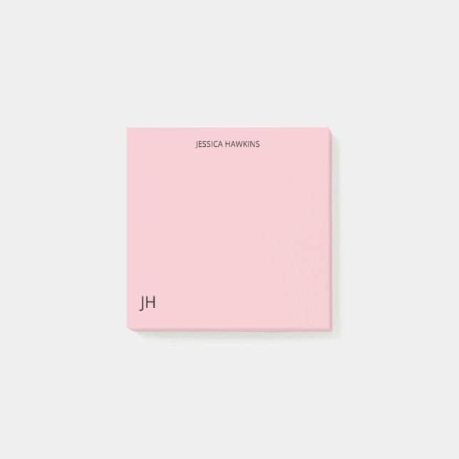Simple Personal Stationery Monogram Pink Post-it Notes (Front)