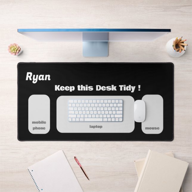 Simple Personalise Name and Message Black Desk Mat (Office 1)