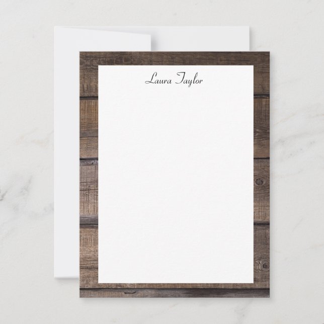 Simple Personalised Rustic Wood Stationery Flat Note Card (Front)