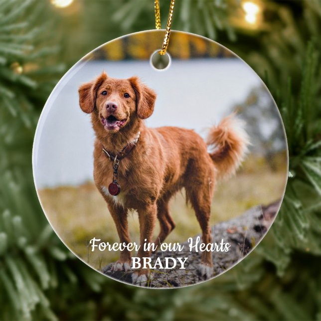 Simple Personalized 2 Photo Sympathy Pet Memorial Ceramic Ornament (Creator Uploaded)