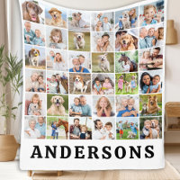 Simple Personalized 36 Photos Collage Cute Family  Fleece Blanket