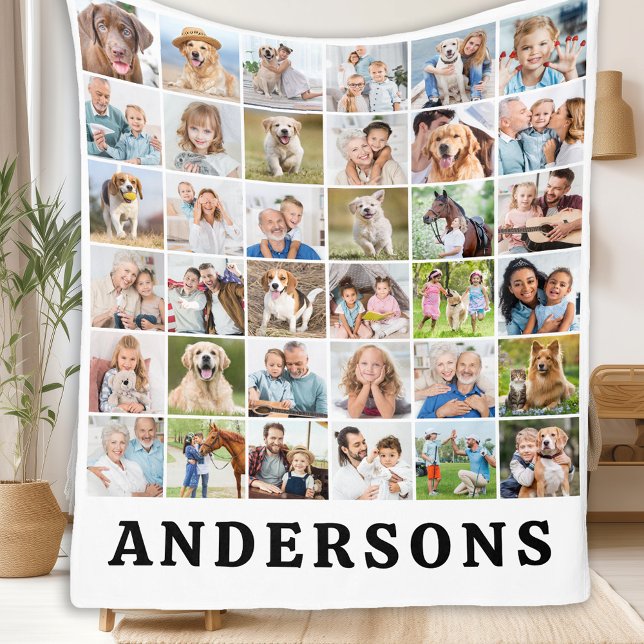 Simple Personalized 36 Photos Collage Cute Family  Fleece Blanket (Creator Uploaded)