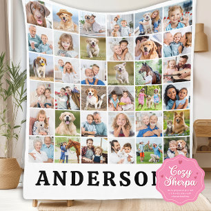 Simple Personalized 36 Photos Collage Cute Family Sherpa Blanket