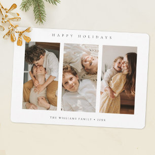 Simple Personalized 3 Photo Collage Christmas    Holiday Card